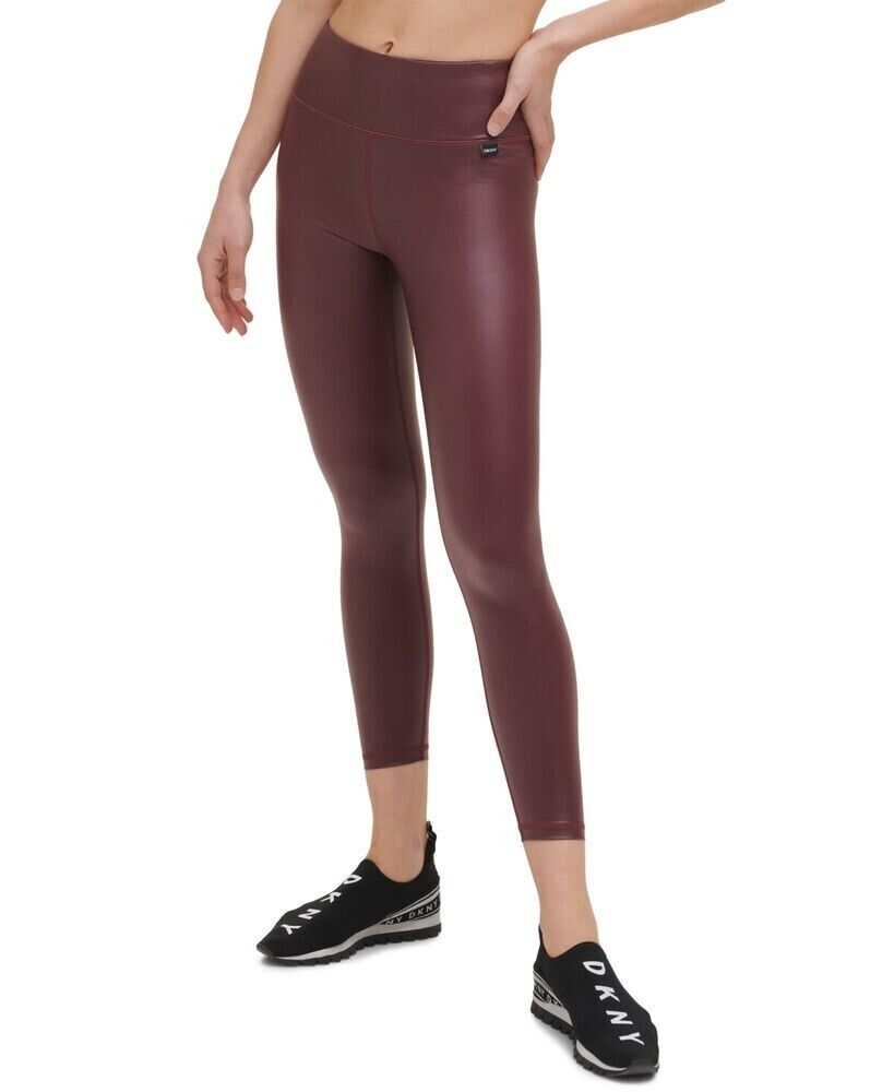 Dkny Sport Women's Faux-Leather 7/8 Leggings Purple Wine Size L MSRP $59