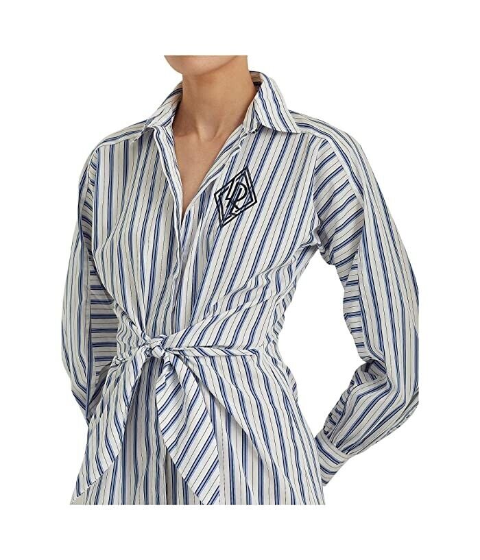 LAUREN Ralph Lauren Petite Striped Cotton Shirtdress Blue White SZ 2P MSRP $145