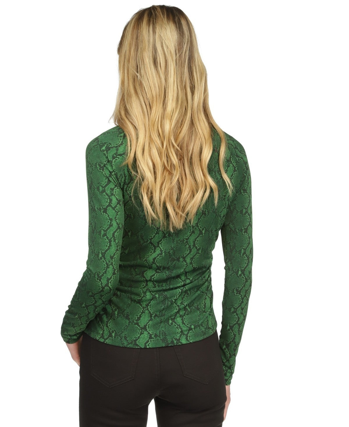 Michael Kors Women's Snake-Print Long-Sleeve Top Green Size XL MSRP $78