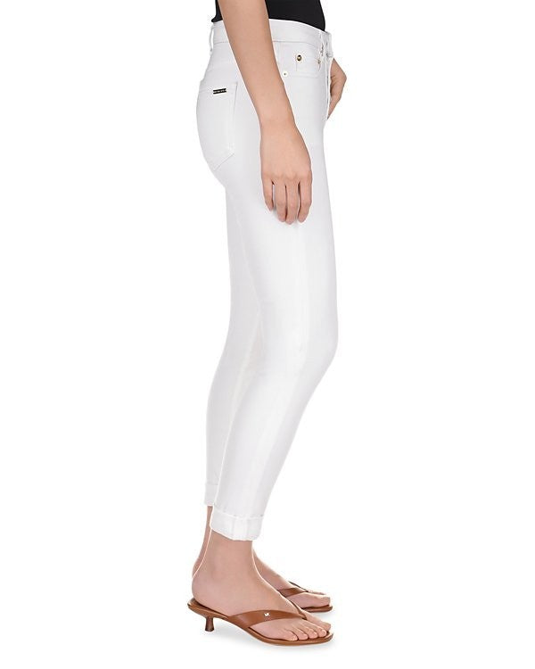 Michael Kors Izzy Roll-Hem Denim Skinny Jeans White Size 10 MSRP $110