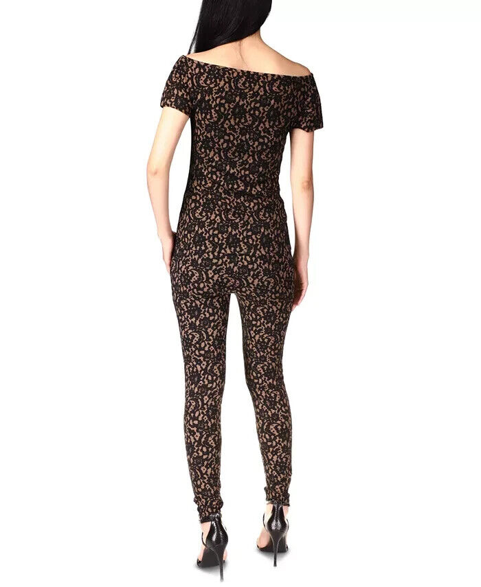 MICHAEL KORS Lace Off-The-Shoulder Top Brown Black Size S MSRP $98
