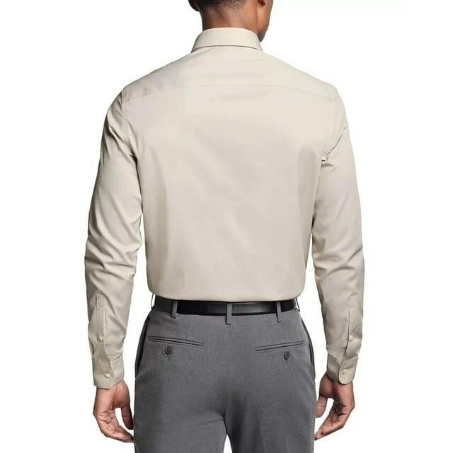 Calvin Klein Steel Plus Slim Pin Cord Dress Shirt Taupe Beige Size 17x32/33 $85