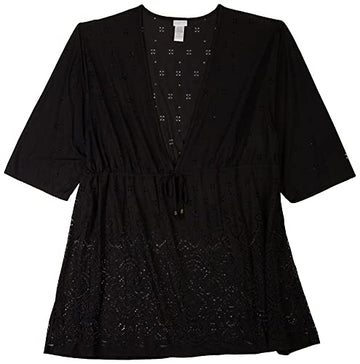 Wearabouts Plus Gypsy Eyelet Tie-Front Tunic Coverup Size 3X Black