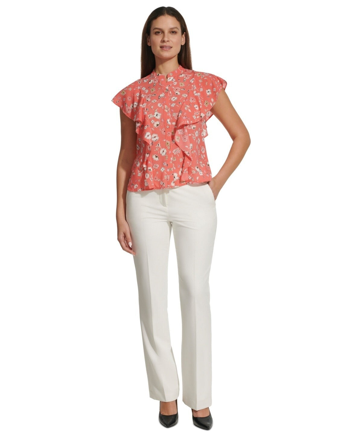Tommy Hilfiger Women's Floral-Print Ruffled Blouse PINK Size L MSRP $69