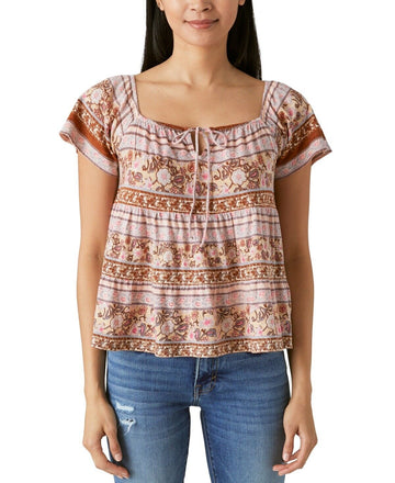 Lucky Brand Women's Tie-Neck Tiered Swing Top Brown Size XL MSRP $60