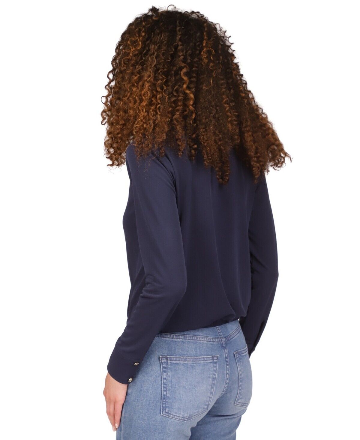 Michael Michael Kors Women's Solid Collared Faux-Wrap Top Navy Size XL MSRP $88