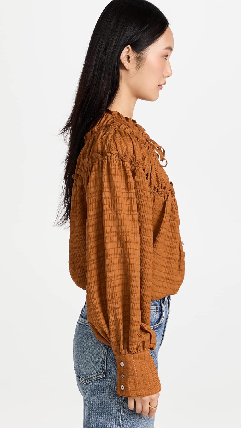 Free People Women's Hailey Blouse, Glazed Ginger, Orange, M