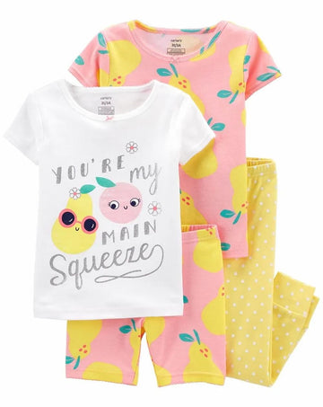 Carters Girls 12-24 Months 4-Piece Main Squeeze Snug Fit Cotton PJs Peach 12 M