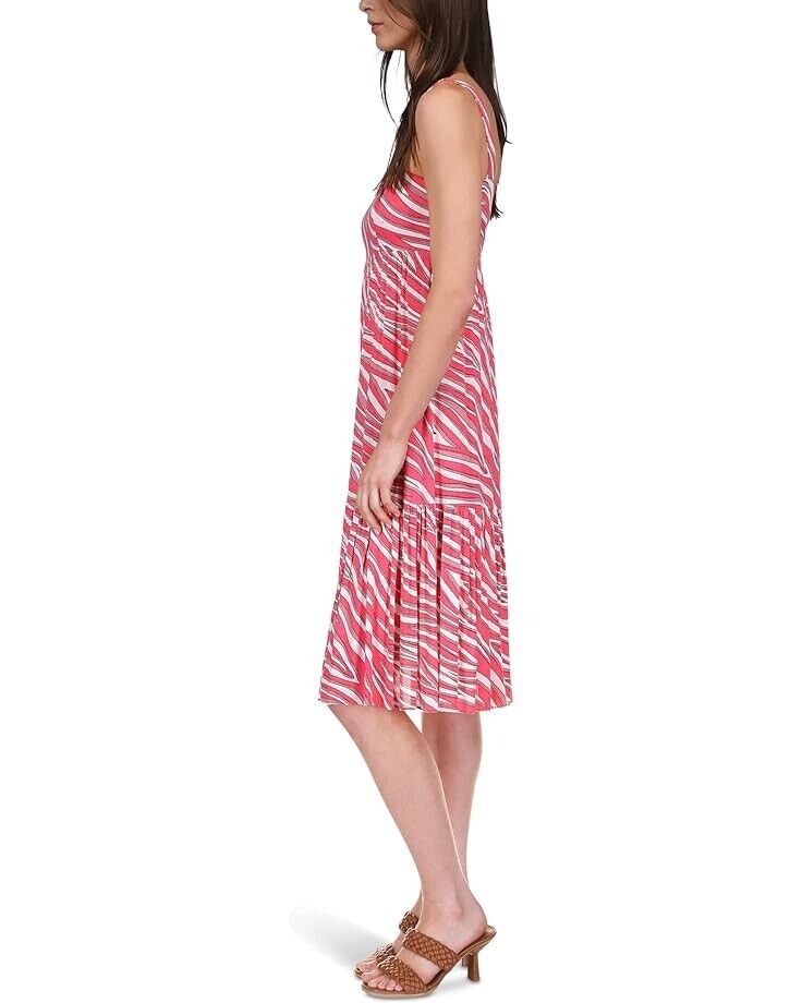 Michael Kors Soft Zebra Midi Dress viscose Red Size L MSRP $175