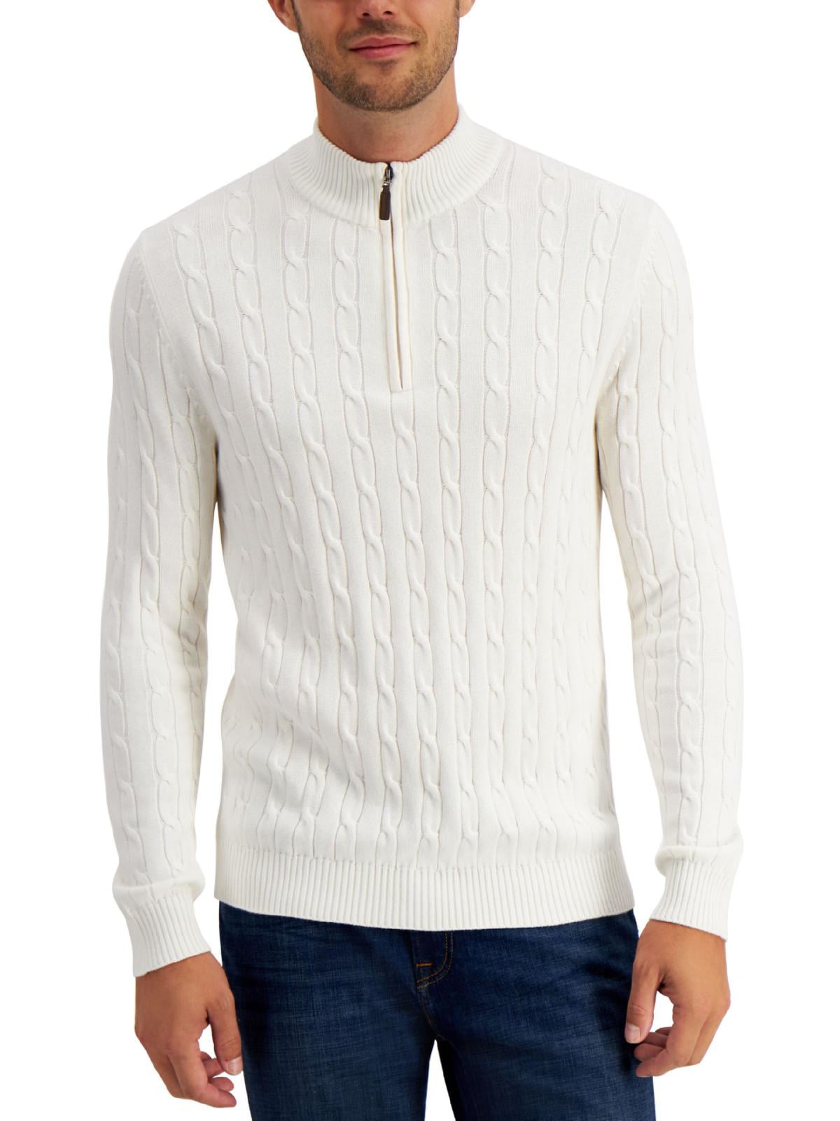 Club Room Mens Cotton 1/4-Zip Pullover Sweater White Size L