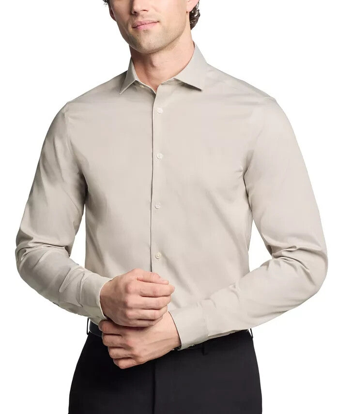 Calvin Klein Steel Plus Slim Fit Modern Dress Shirt Beige Size 17x34/35 MSRP $85