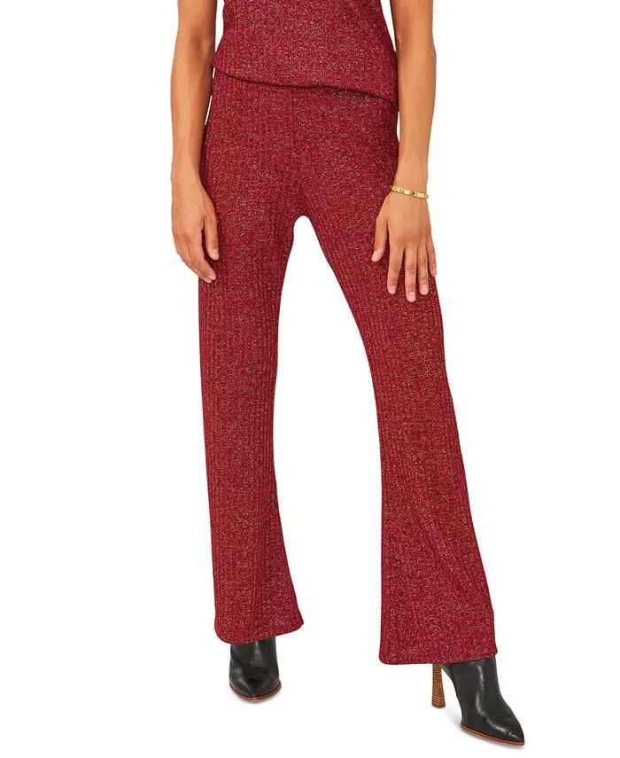 VINCE CAMUTO Ribbed Metallic-Threaded Pants Red Size L MSRP $79