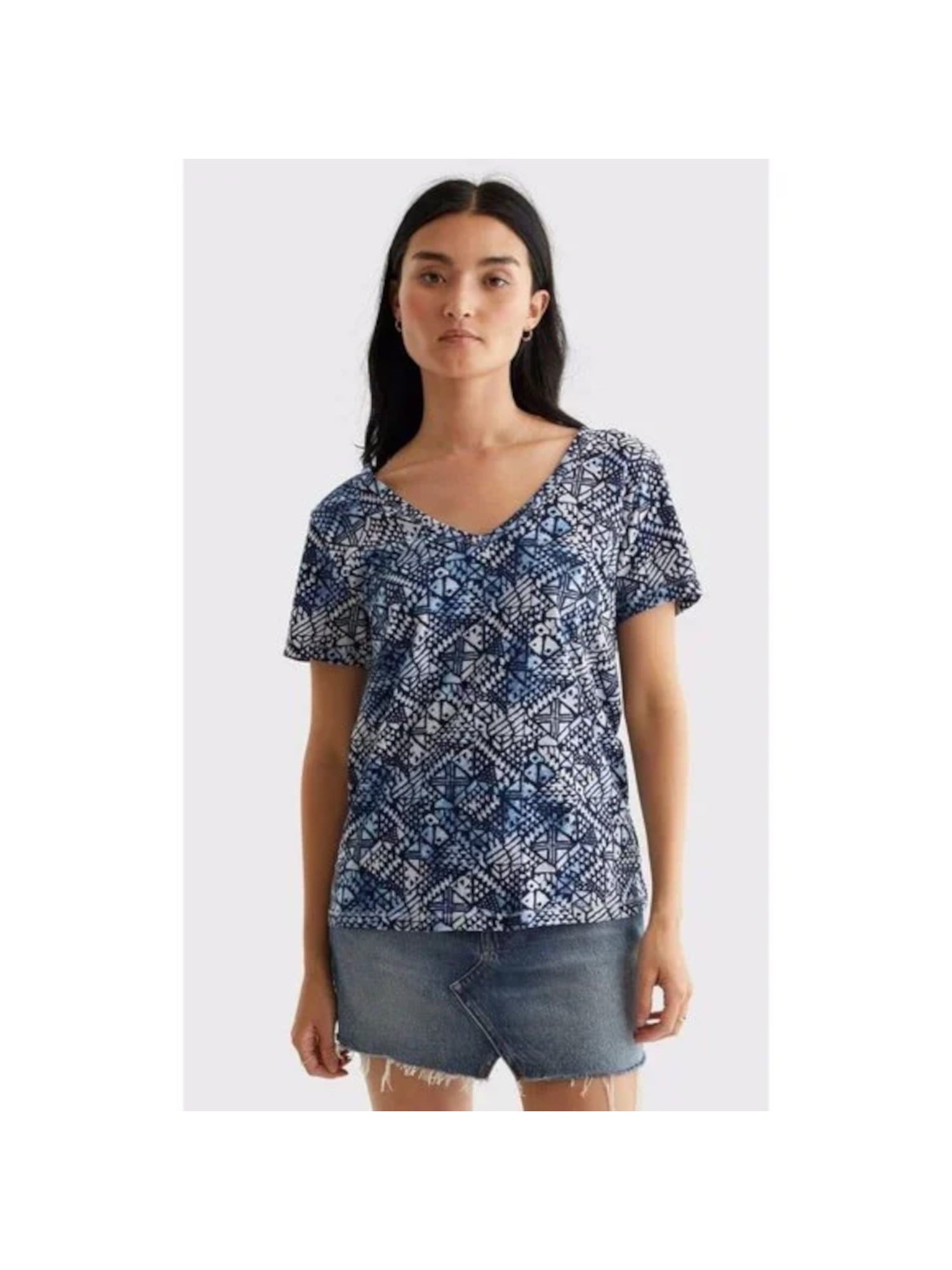 LUCKY BRAND Womens White Printed Short Sleeve V Neck T-Shirt Size M