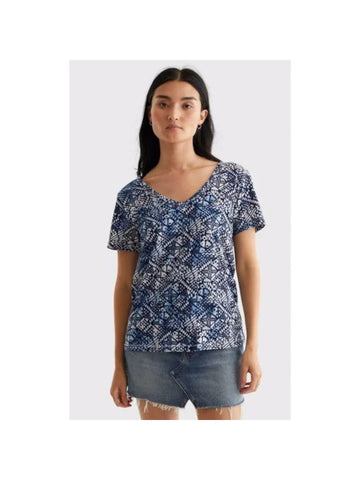 LUCKY BRAND Womens White Printed Short Sleeve V Neck T-Shirt Size M