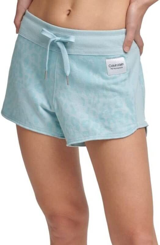 Calvin Klein Performance Womens Printed French Terry Shorts Aqua Blue Size M $40