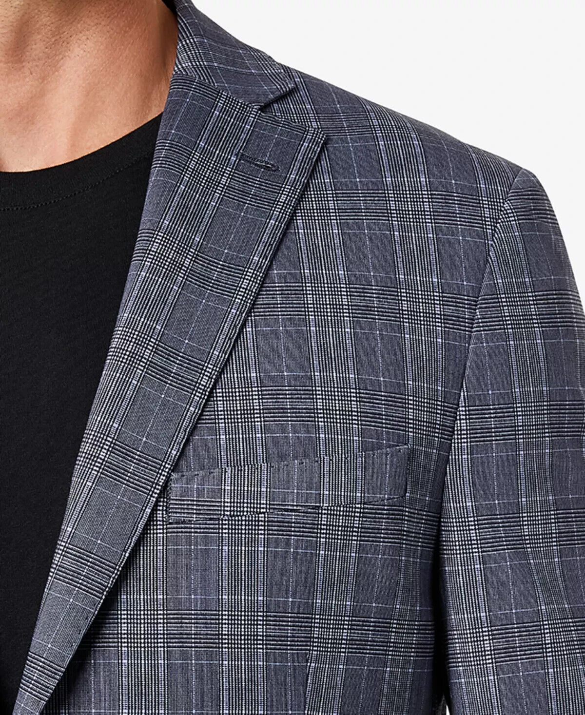 MICHAEL KORS Modern-Fit Plaid Knit Suit Jacket Blazer Blue Gray Size 48L $450