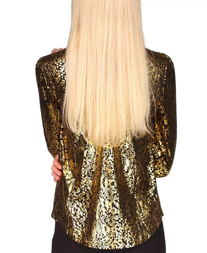 Michael Michael Kors Python-Print Shine Top Black Gold Size XL MSRP $78