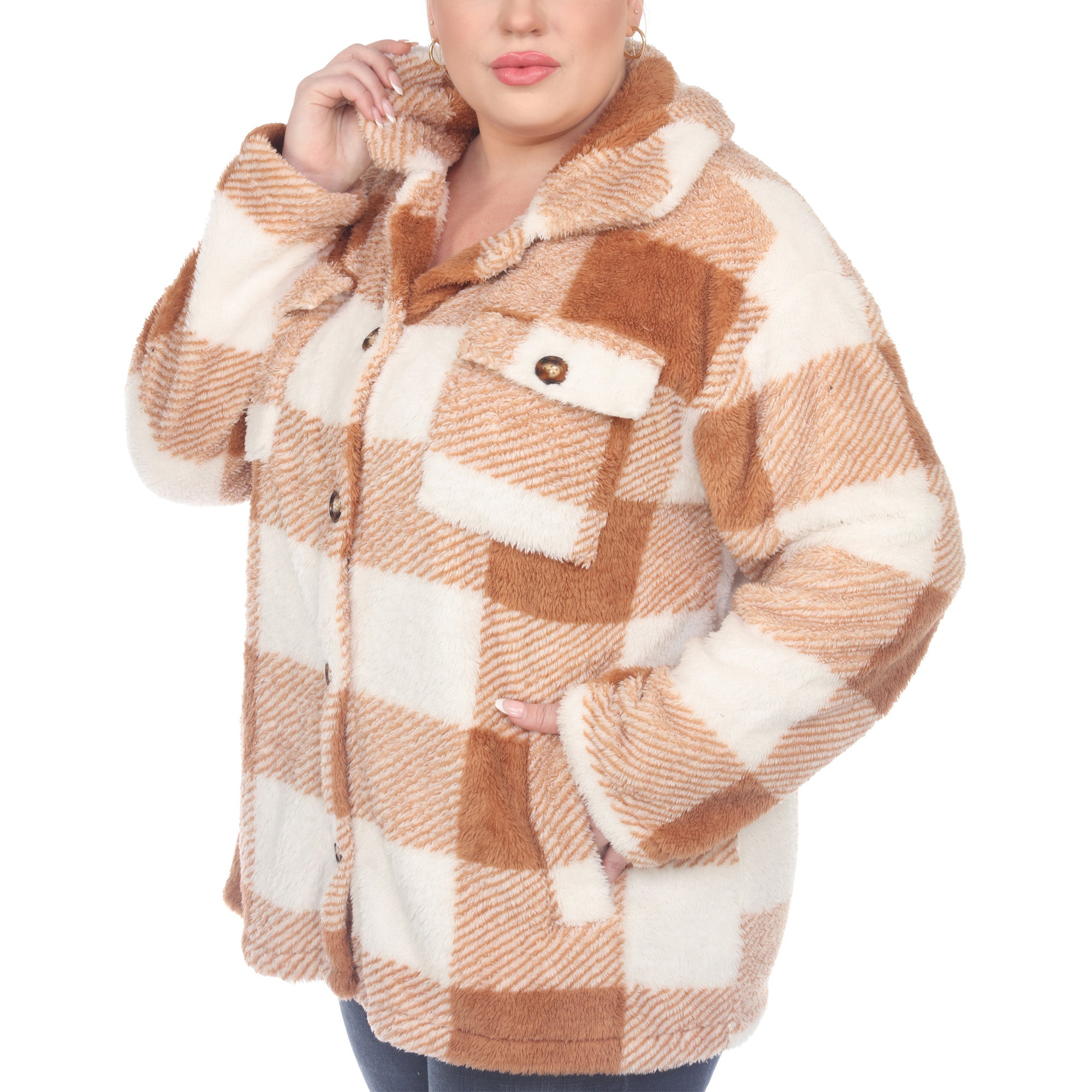 White Mark Women's Plaid Sherpa Shacket Jacket Size 2X