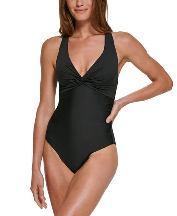 Calvin Klein Twist Front One-Piece Swimsuit Black Size Size 12 MSRP $118