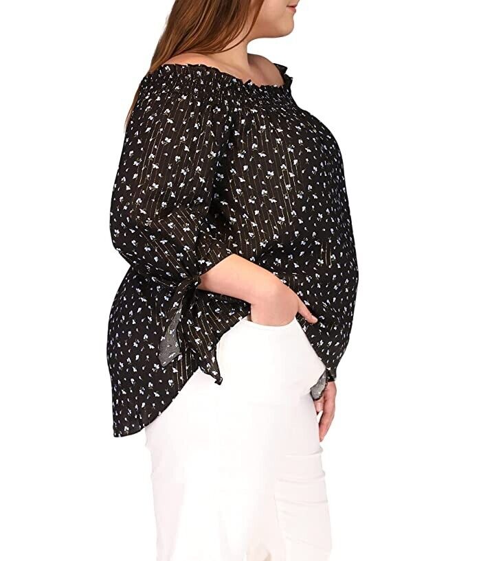 Michael Kors Plus Size 0X Off-the-Shoulder Top Blouse Black MSRP $98