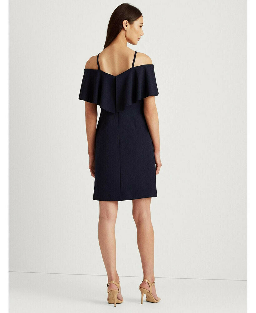 Lauren Ralph Lauren Crepe Cocktail Dress womens navy blue Size 6 MSRP $155