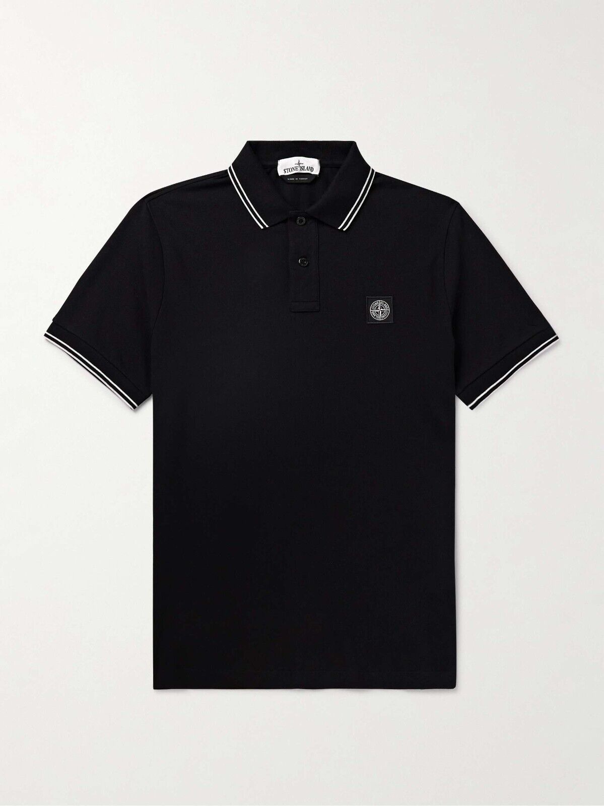 Stone Island Cotton Blend Tipped Regular Fit Polo Shirt Black Size S MSRP $170