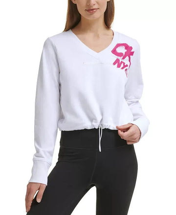 Calvin Klein Performance Women's Cinched Logo Sweatshirt White Size M MSRP $60