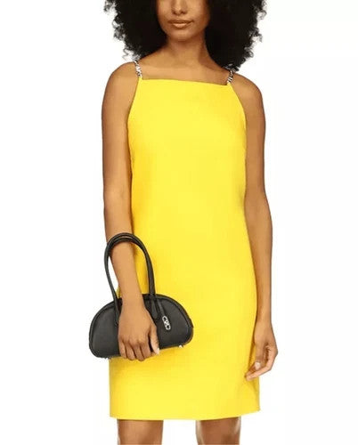 Michael Kors Women's Straight-Neck Chain-Strap Dress Yellow Size 2 MSRP $155