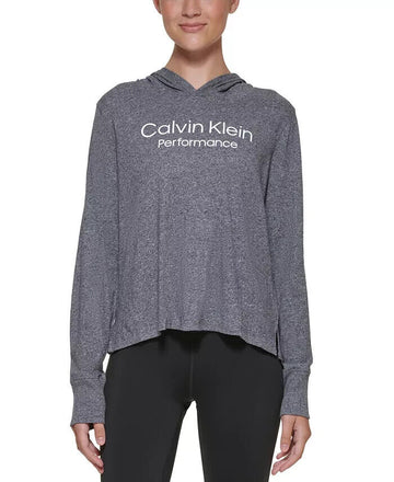 Calvin Klein Performance Women's Stacked Logo Hooded Top Gray Size M