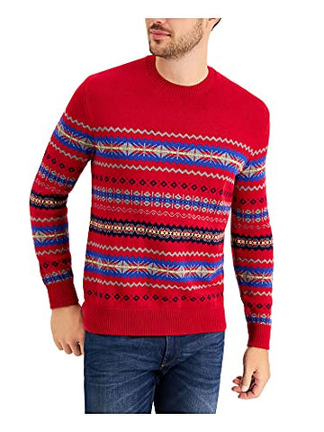 Clubroom Mens Red Fair Isle Crew Neck Sweater Red Size XL