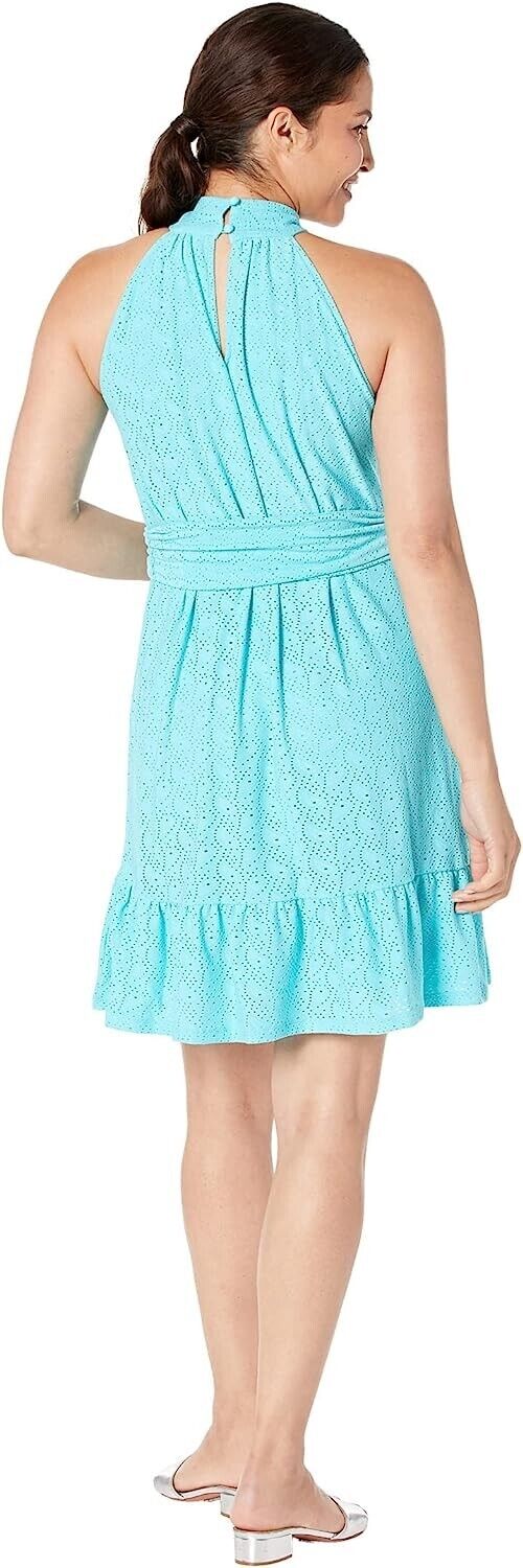 MICHAEL KORS Womens Eyelet Mock-Neck Mini Dress Turquoise Blue Size M MSRP $140