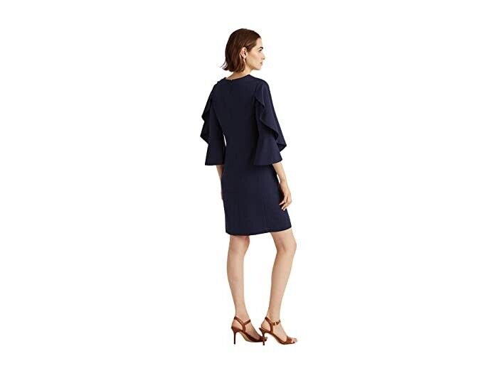 LAUREN Ralph Lauren Ruffle-Sleeve Ponte Dress Navy Blue Size 12 MSRP $165
