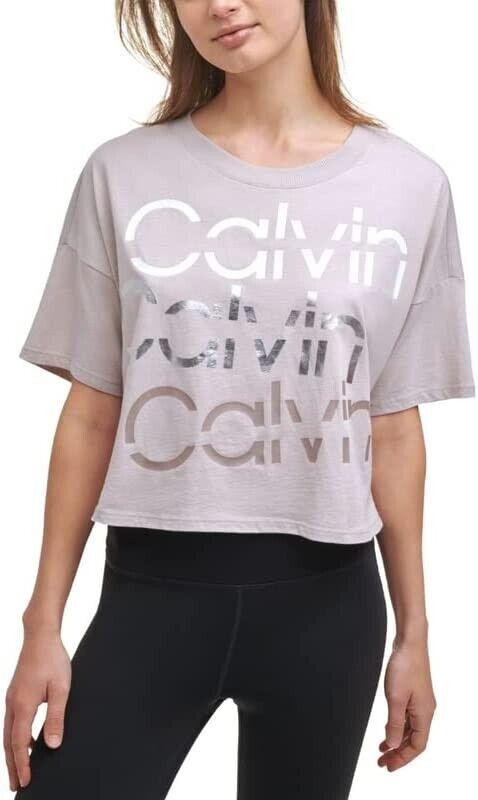 Calvin Klein Performance Women Sliced Logo Cropped T-Shirt Light Purple Size XL
