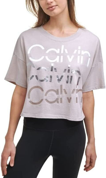 Calvin Klein Performance Women Sliced Logo Cropped T-Shirt Light Purple Size XL