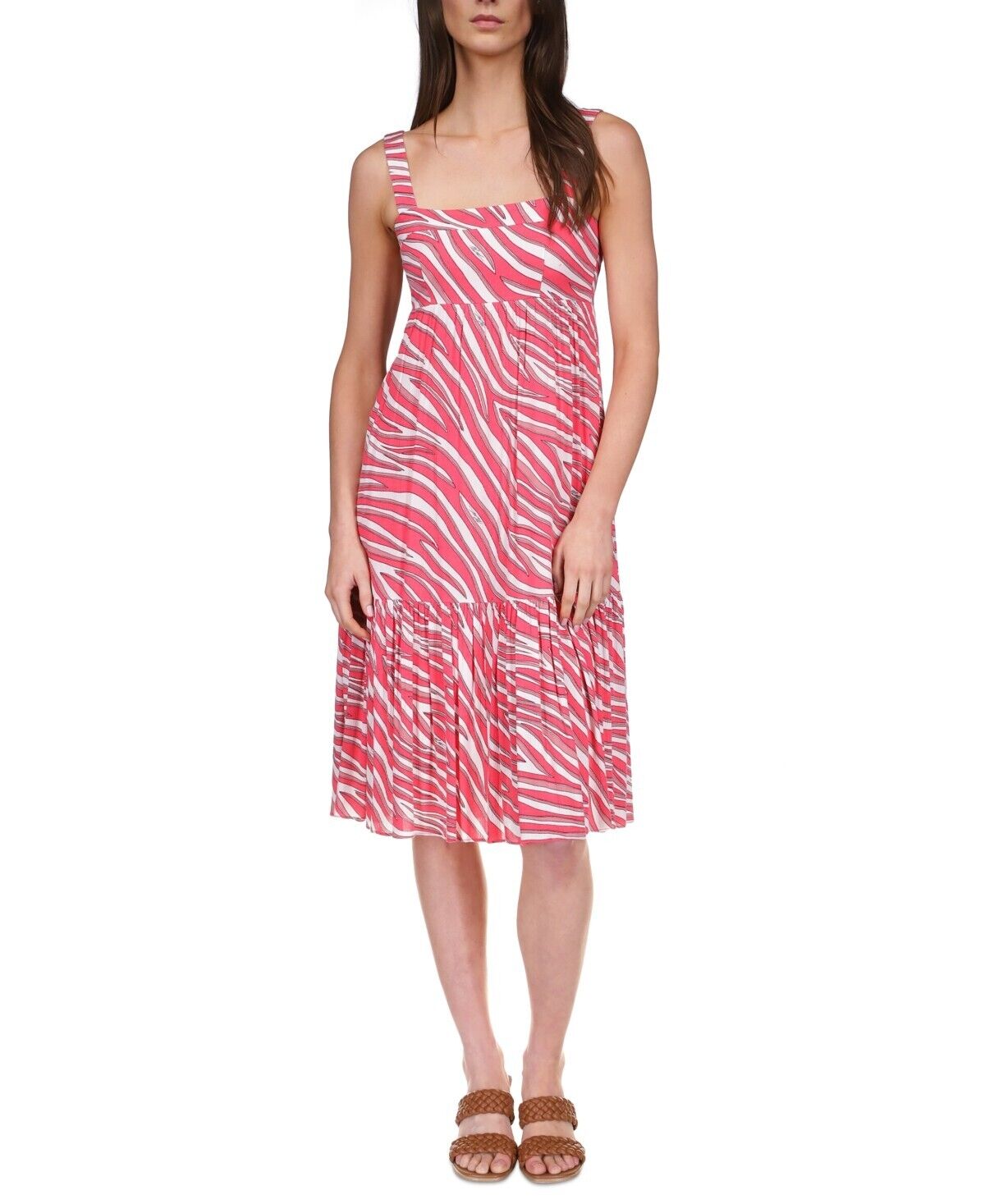 Michael Kors Soft Zebra Midi Dress viscose Red Size L MSRP $175