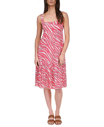 Michael Kors Soft Zebra Midi Dress viscose Red Size XL MSRP $175