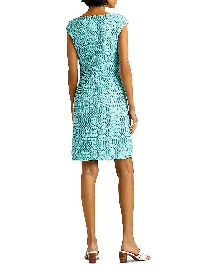 Lauren Ralph Lauren Lattice Lace Cap-Sleeve Dress Blue Size 8 MSRP $155