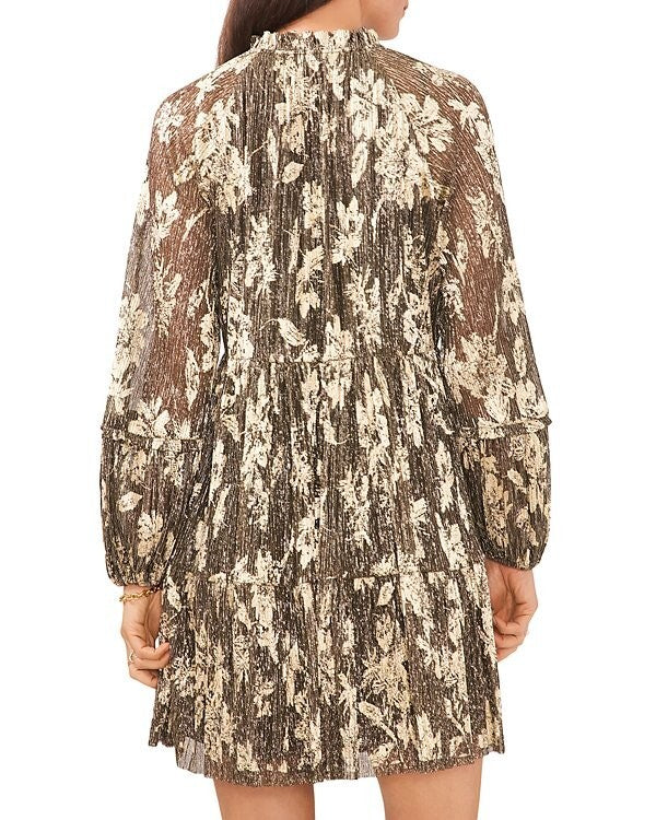 VINCE CAMUTO Textured Floral Print Dress Gold Brown Size S MSRP $109