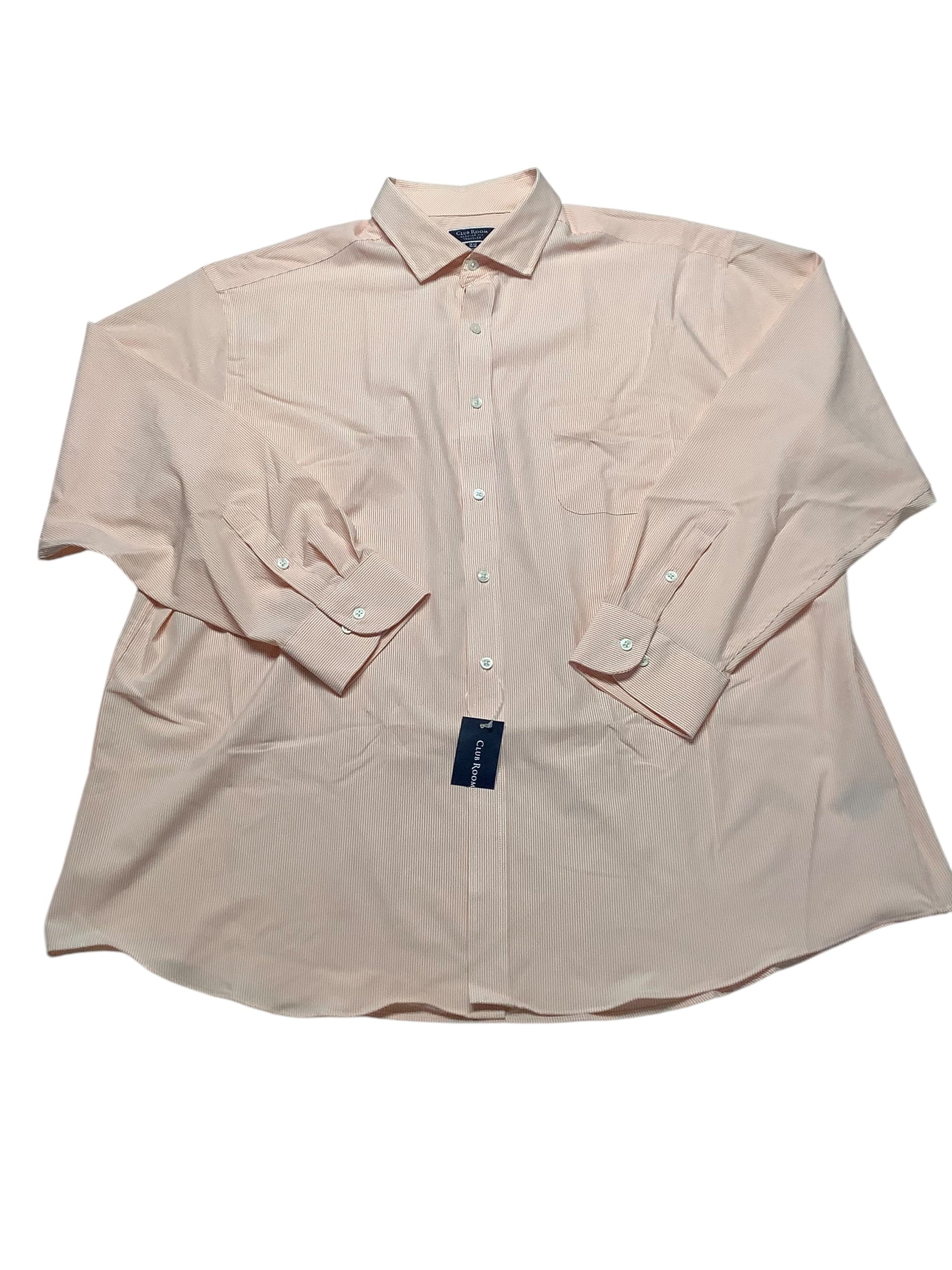 Club Room Men Regular fit Dress Shirt XXL 18.5 in 34-35 Orange Striped