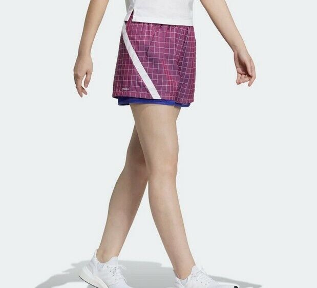 adidas Women's PrimeBlue Plaid Ripstop Shorts Purple Size M MSRP $50