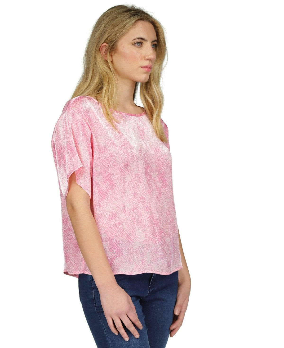 Michael Kors Women's Petal-Print Dolman-Sleeve Top Pink Size XL MSRP $110