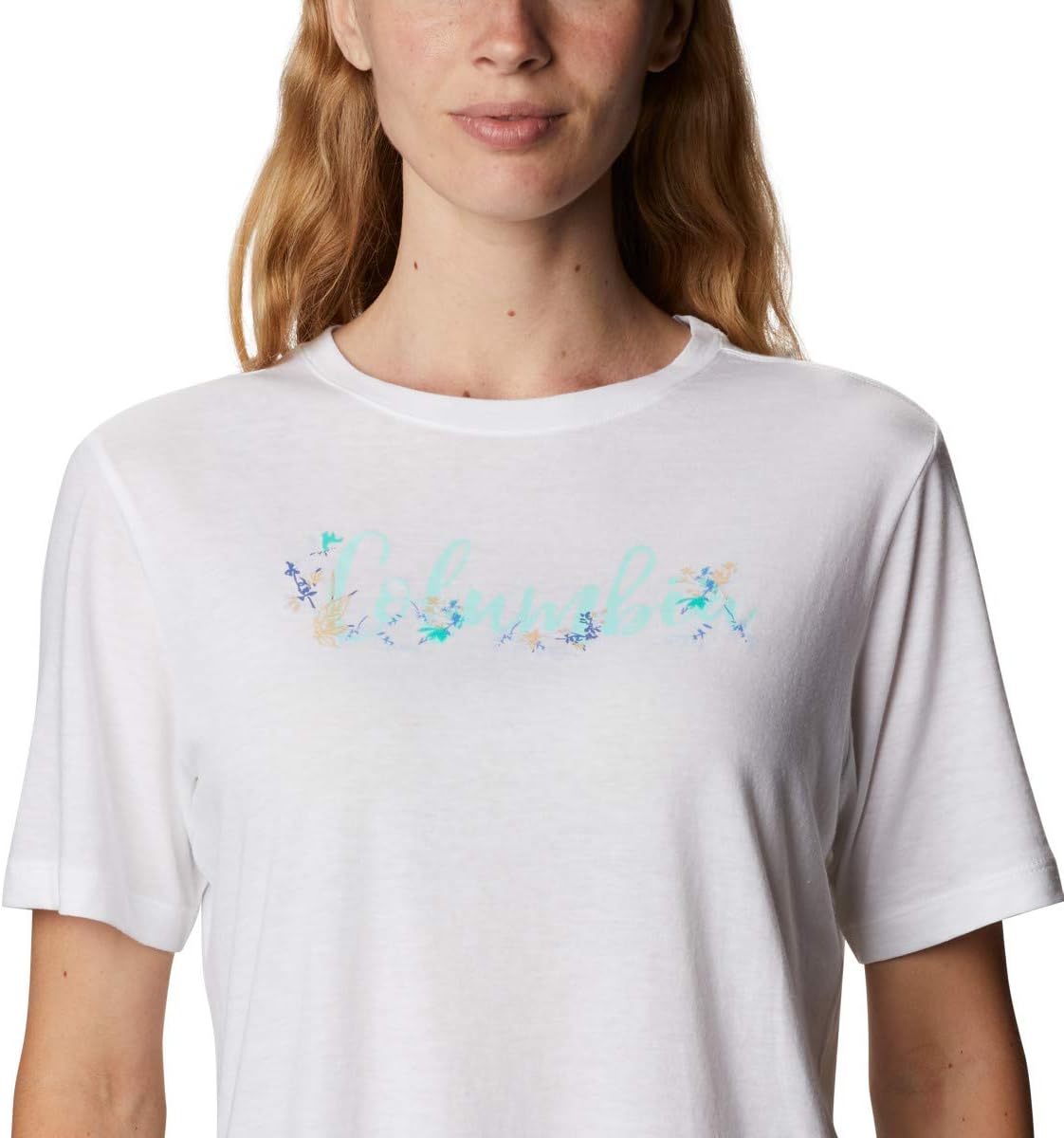Columbia Women's Bluebird Day Relaxed Crew Neck, White/Wind Floral, 3X Plus