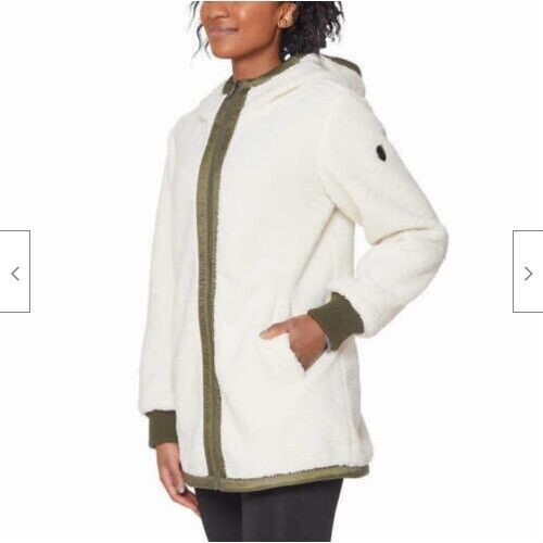 1 Madison Expedition Womens Fuzzy Jacket with Hood ivory green Size M