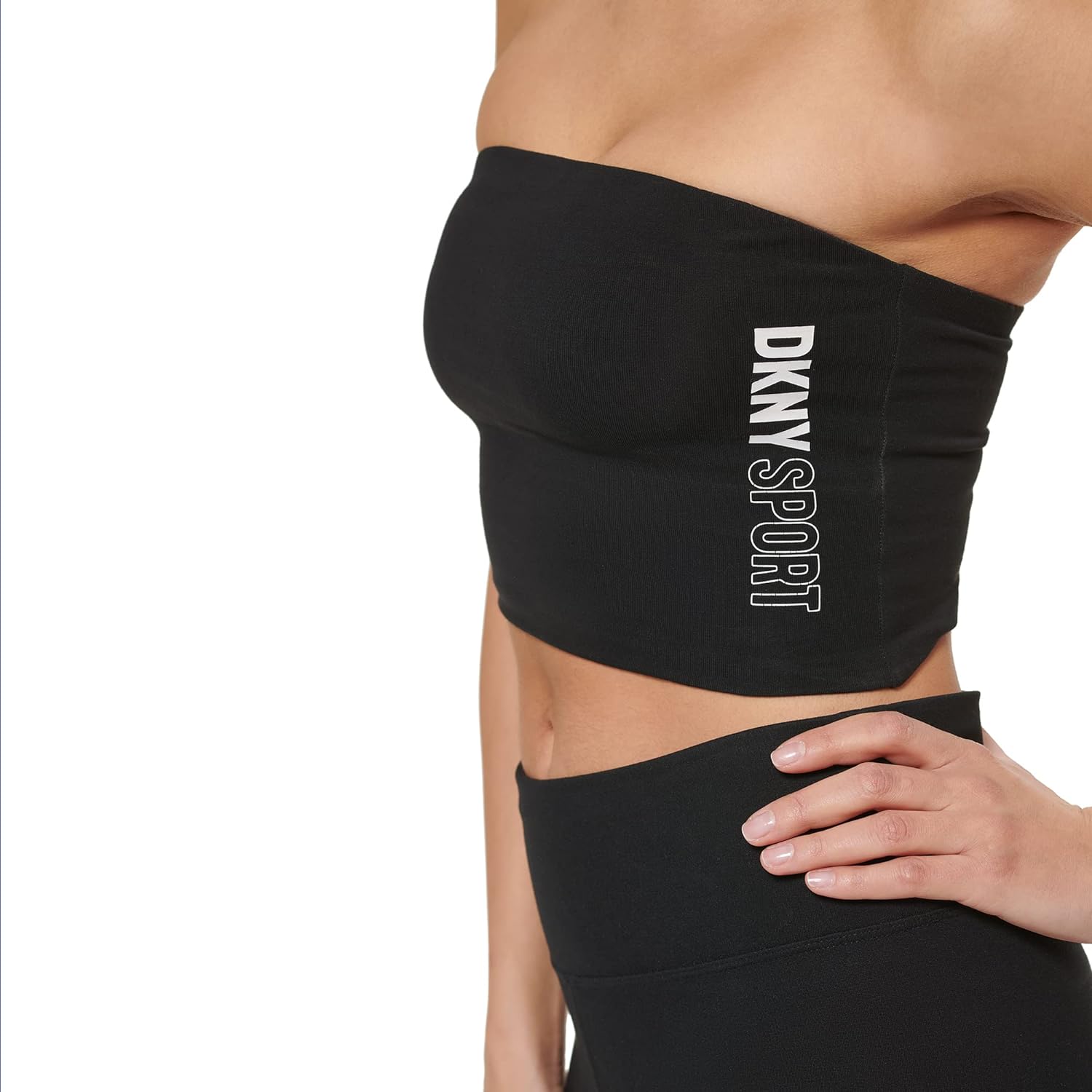 DKNY Women's Sport Sleeveless Tube Logo Top, BLK/WHT, Small