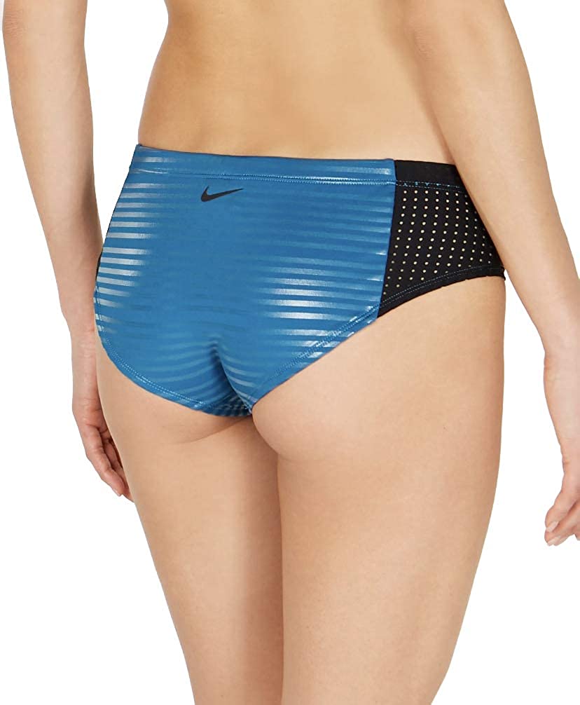Nike Women's 6:1 Shine Stripe Hipster Bikini Bottoms Size XL Green Abyss Blue