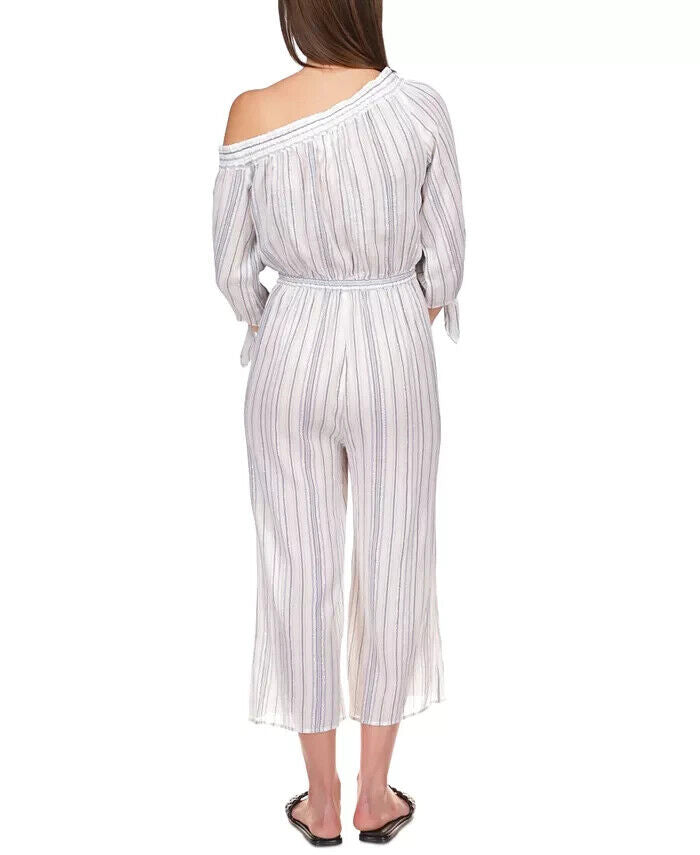 MICHAEL KORS Striped One-Shoulder Jumpsuit Blue White Size S MSRP $175