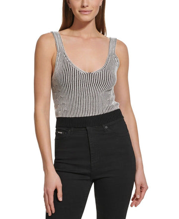 DKNY Jeans Women's Cropped Ribbed Sleeveless Sweater BLACK Size M MSRP $59