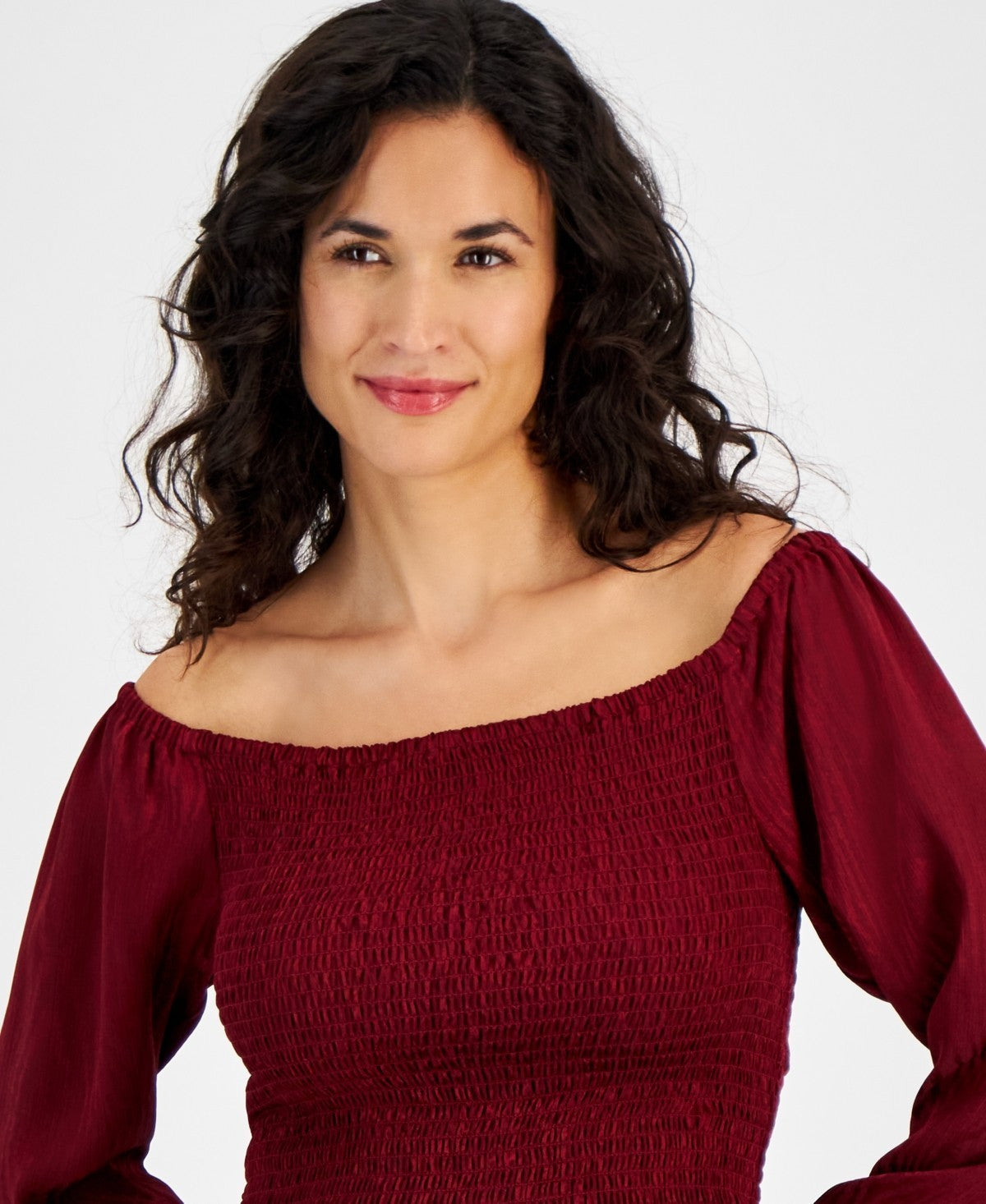 Michael Kors Women's Off-The-Shoulder Smocked Top Red Size XL MSRP $110