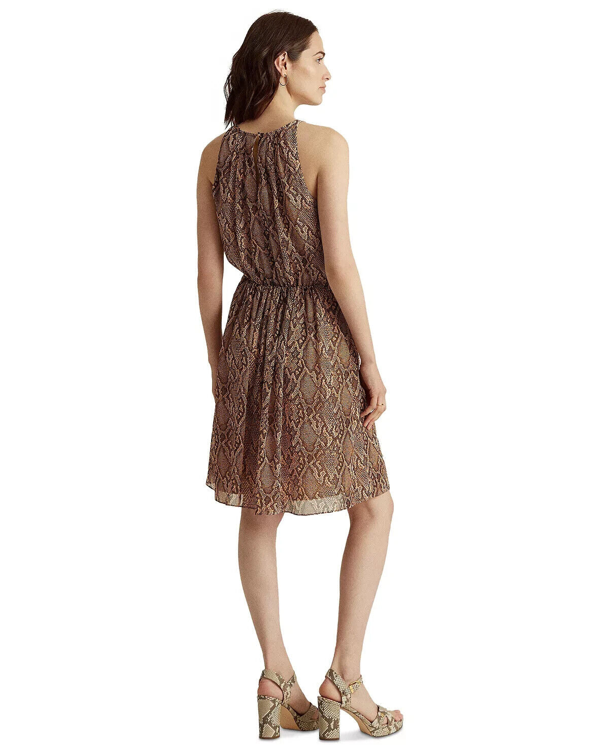 LAUREN RALPH LAUREN Python-Print Georgette Dress Brown Size 8 MSRP $135