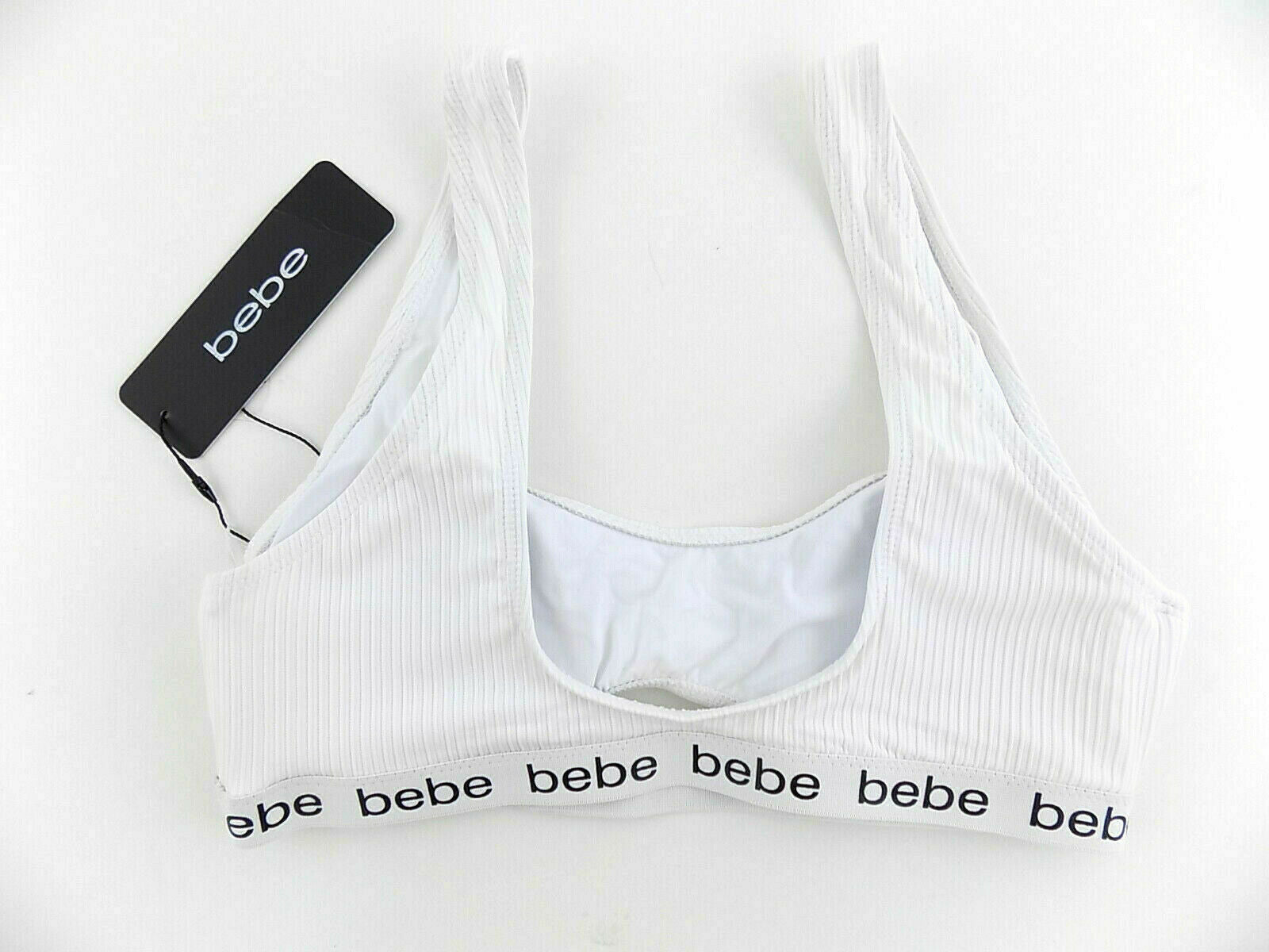 bebe Womens White Ribbed Bikini top Size M MSRP $25